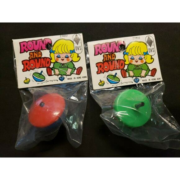 Vintage Dimestore Toys/Hong Kong 1970's Round and Round Spinning Tops Lot 2 NOS - Picture 1 of 2